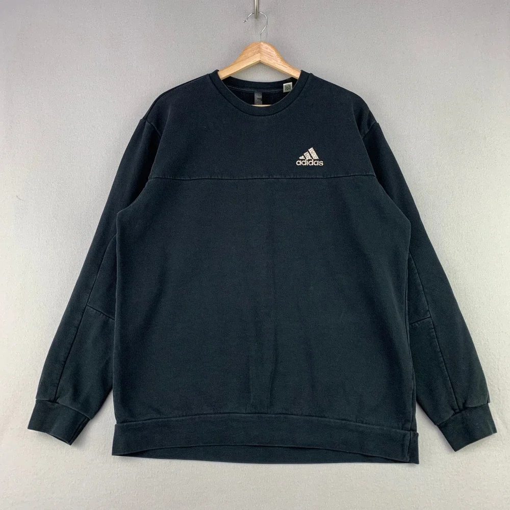 Adidas Essentials Crewneck Sweatshirt Men M Black Sporty Fleece Pullover Logo